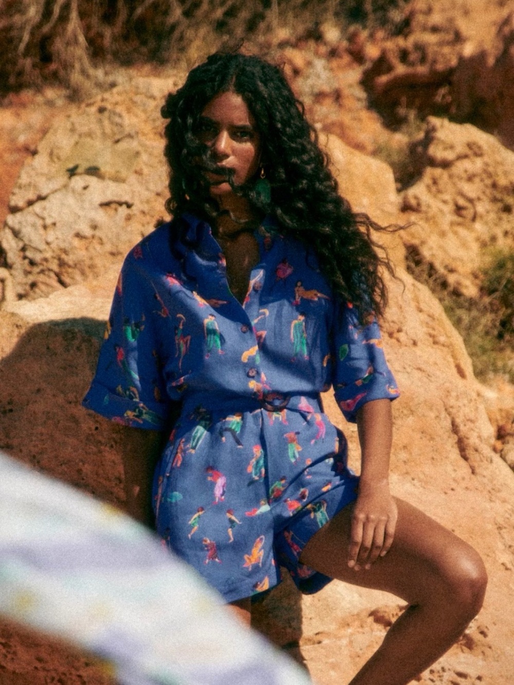 NWT- Sezane x G. Kero Joan Jumpsuit- Blue Printed Short Romper
